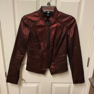Red metallic motorcycle style jacket.  White House Black Market Size 00.  EUC.